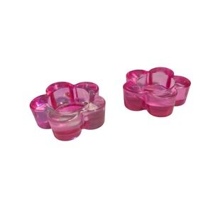 Y2K Retro Pink Glass Flower Candle Holders Set of 2 Floral Votive Tea Light Dish